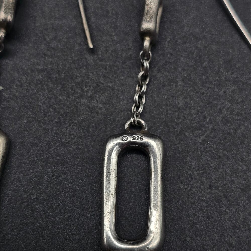 Sterling Silver Rectangle Dangle Drop Earrings 92… - image 6